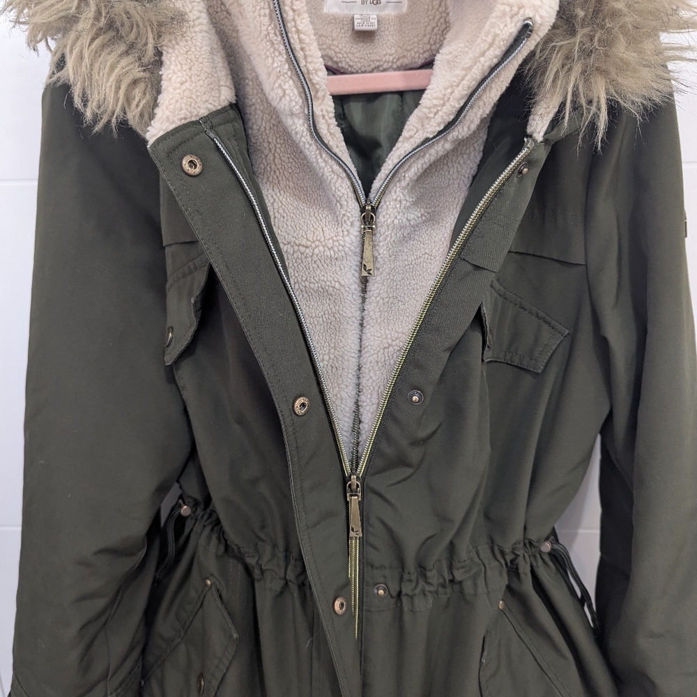 Koolabura by Uggs Hunter Green Winter Parka with quilted lining & fur-trim hood